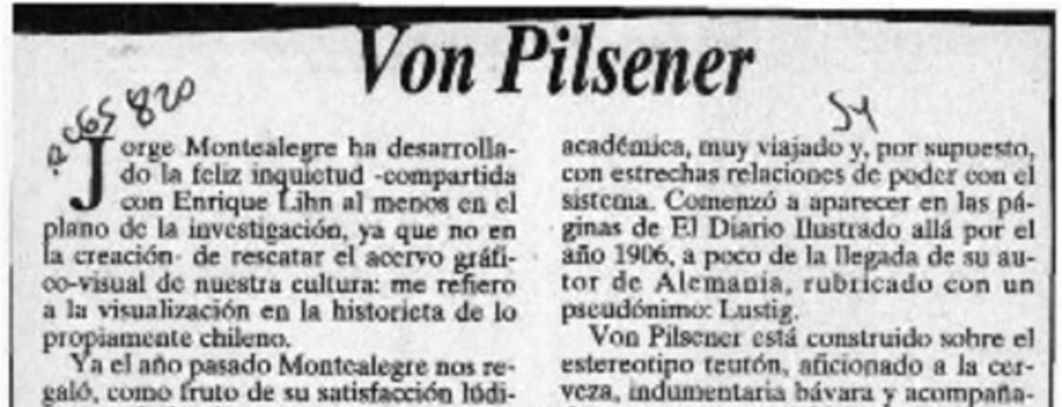Von Pilsener  [artículo] Patricio Tello.