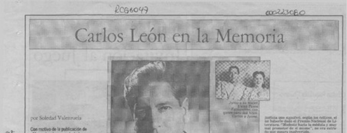 Carlos León en la memoria  [artículo] Soledad Valenzuela.