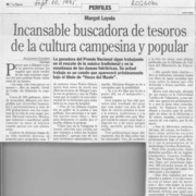 Incansable buscadora de tesoros de la cultura popular campesina y popular  [artículo] Alejandra Gajardo.