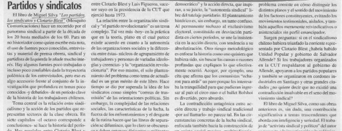 Partidos y sindicatos  [artículo] Hernán Soto