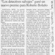 "Los Detectives salvajes" ganó nuevo premio para Roberto Bolaño  [artículo]