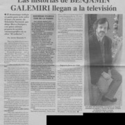 Las historias de Benjamín Galemiri llegan a a la televisión  [artículo] Javier Ibacache V.