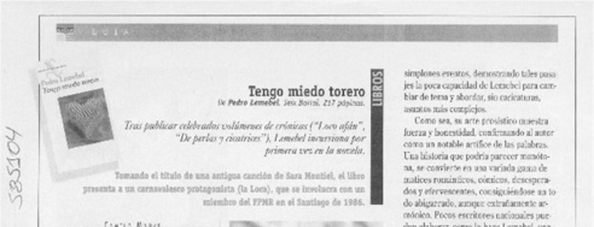Tengo miedo torero  [artículo] Camilo Marks