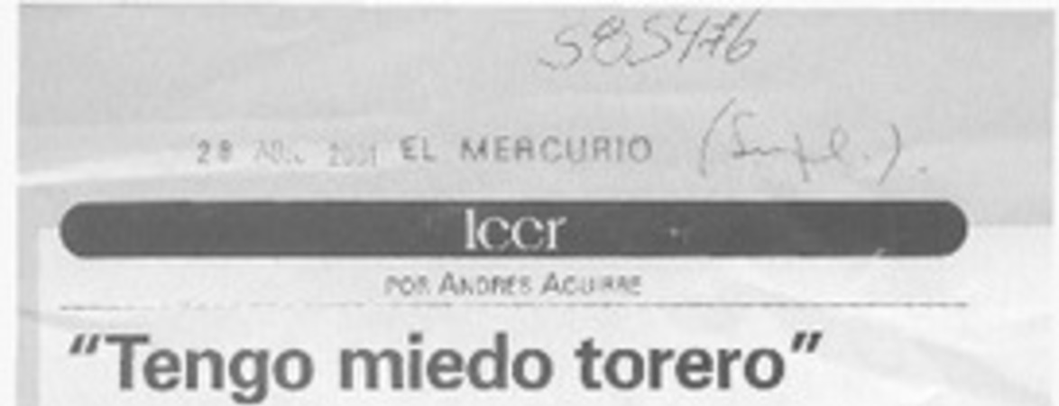 "Tengo miedo torero"  [artículo] Andrés Aguirre