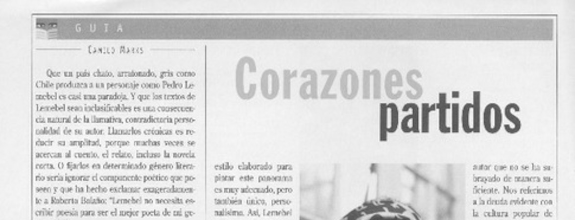 Corazones partidos  [artículo] Camilo Marks