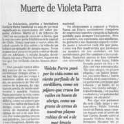 Muerte de Violeta Parra  [artículo] Marino Muñoz Lagos