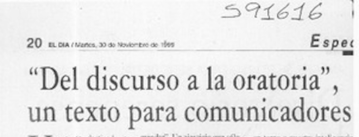 "Del discurso a la oratoria", un texto para comunicadores  [artículo]