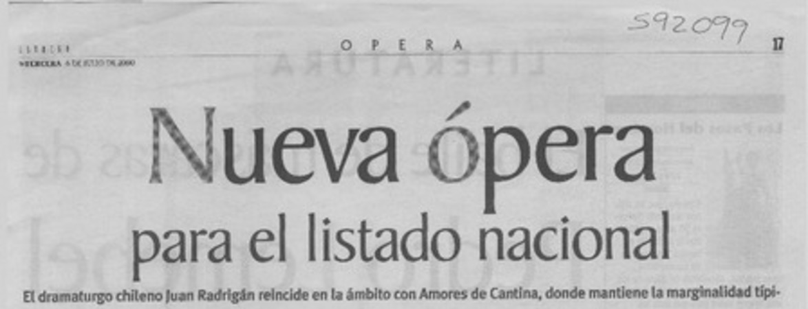 Nueva ópera para el listado nacional  [artículo] Claudia Ramírez H.