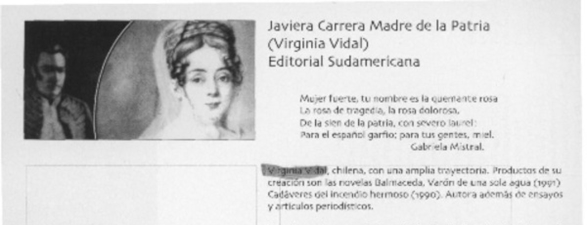 Javiera Carrera, Madre de la Patria  [artículo] Nieves Alvarez