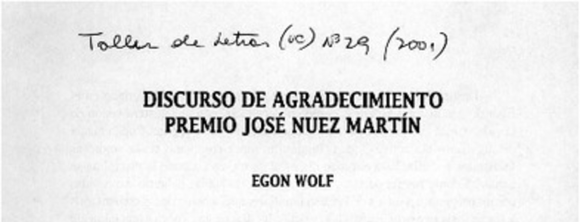 Discurso de agradecimiento Premio José Nuez Martín  [artículo]