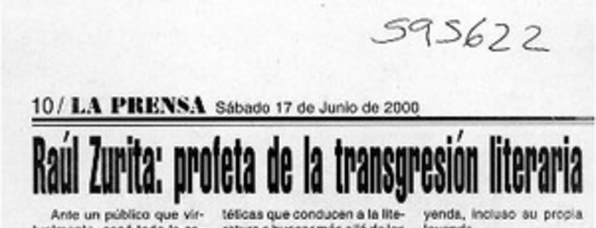 Raúl Zurita, profeta de la transgresión literaria  [artículo]