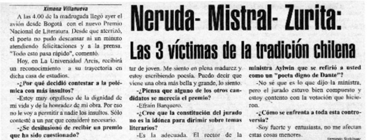 Neruda, Mistral, Zurita, las 3 víctimas de la tradición chilena