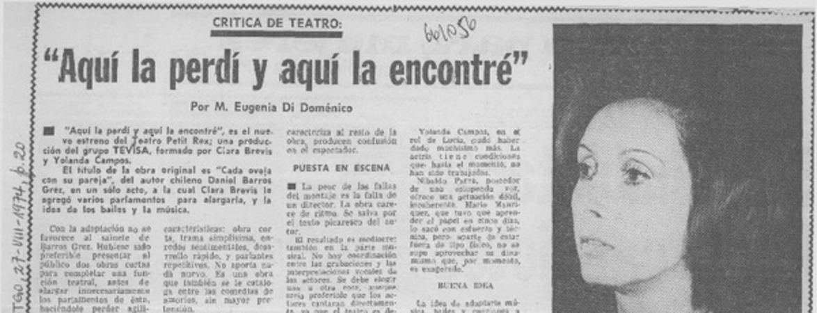 Aquí la perdí y aquí la encontré"  [artículo] M. Eugenia Di Doménico.