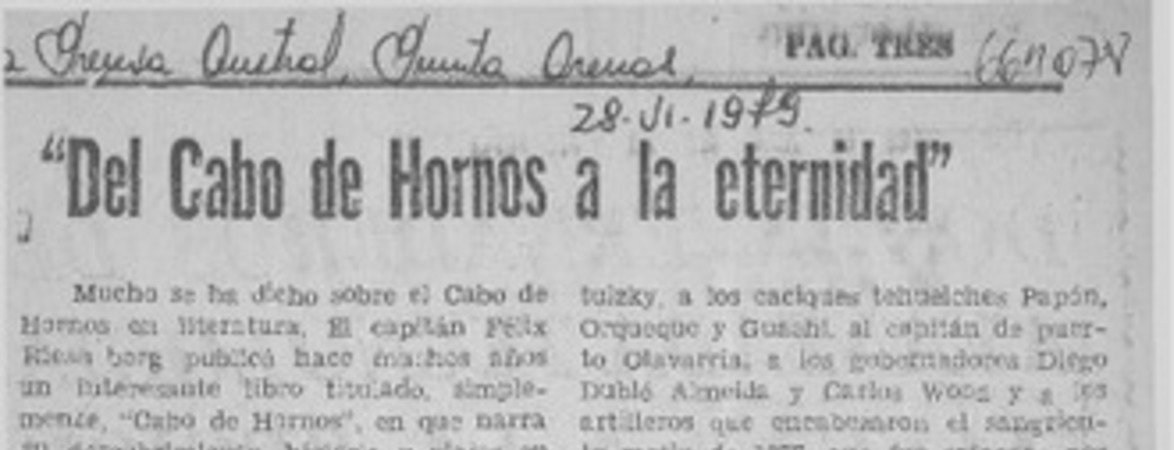 Del cabo de hornos a la eternidad"  [artículo] Osvaldo Wegmann H.