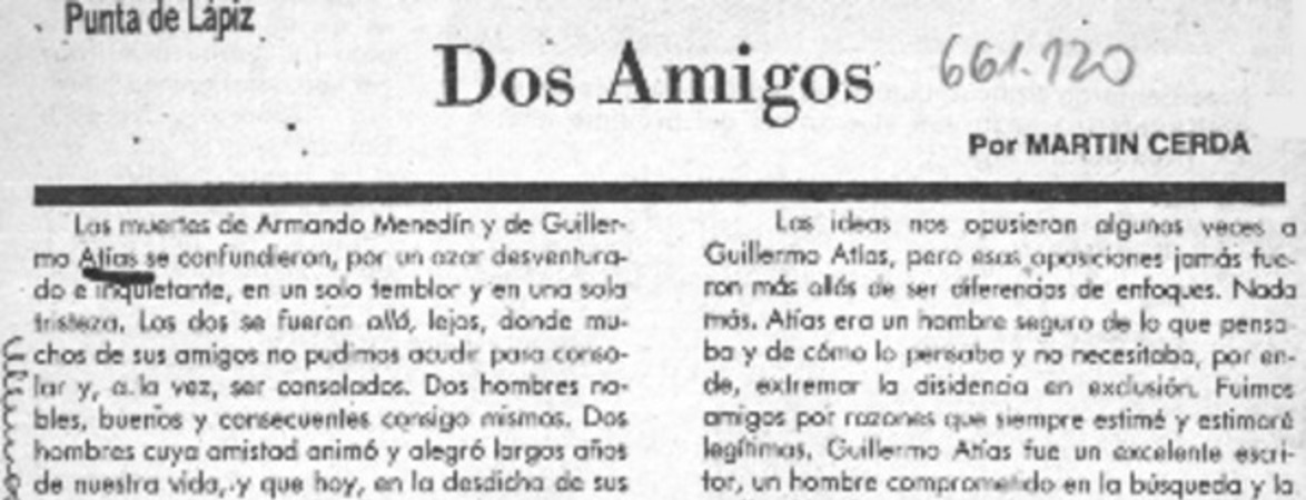 Dos amigos  [artículo] Martín Cerda.