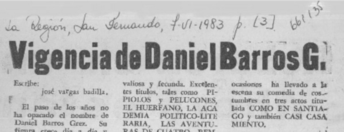 Vigencia de Daniel Barros G.  [artículo] José Vargas Badilla.