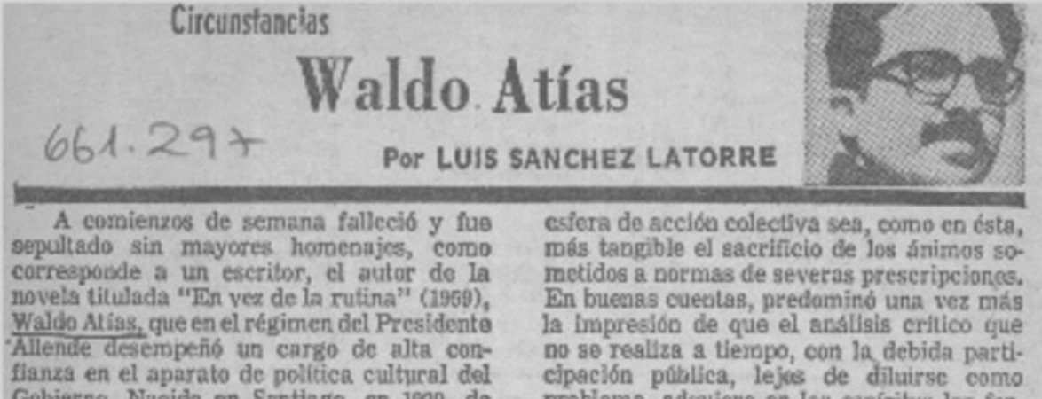 Waldo Atías  [artículo] Luis Sanchéz Latorre.