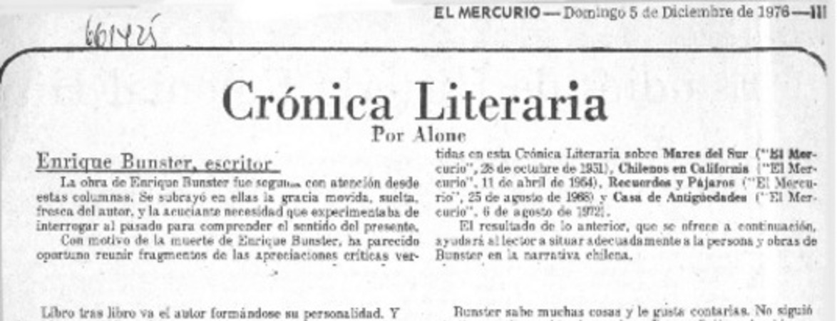 Crónica Literaria  [artículo] Alone.
