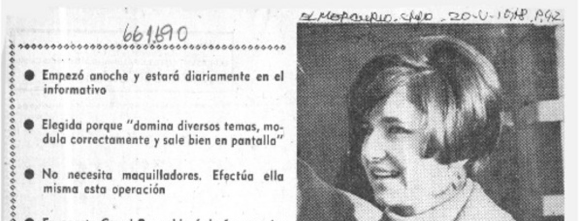Marta Blanco conduce noticiario de televisión.  [artículo]