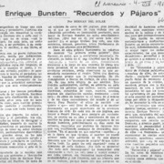 Enrique Bunster, "Recuerdos y pájaros"  [artículo] Hernán del Solar.