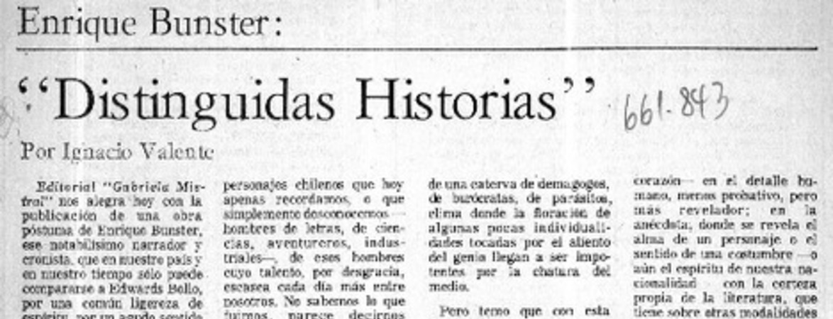 "Distinguidas historias"  [artículo] Ignacio Valente.