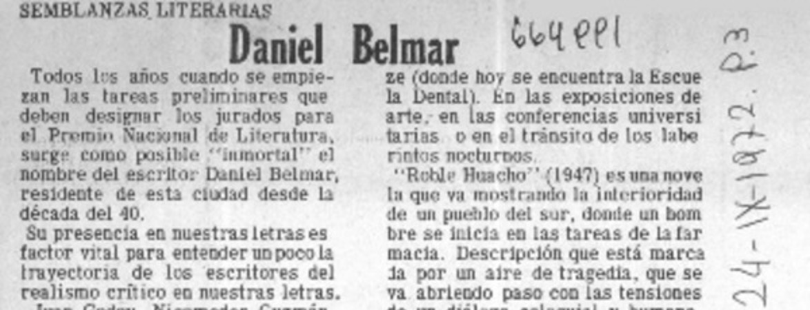 Daniel Belmar  [artículo] Ramón Riquelme.