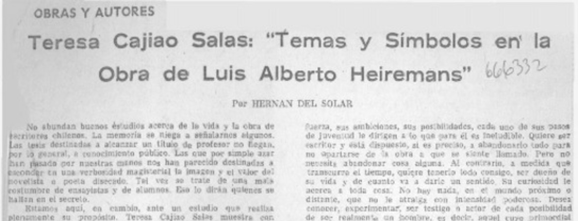 Teresa Cajiao Salas, "temas y símbolos en la obra de Luis Alberto Heiremans"