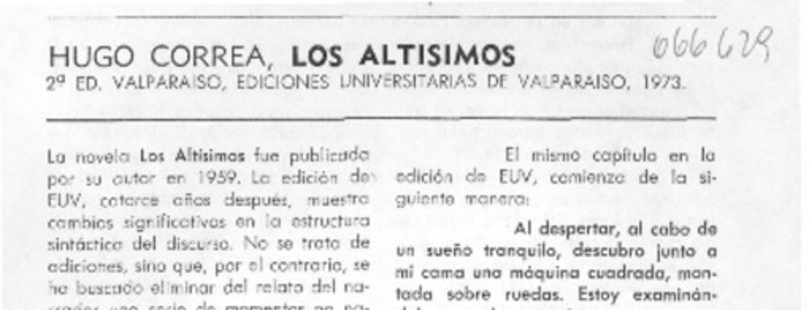 Hugo Correa, los altísimos