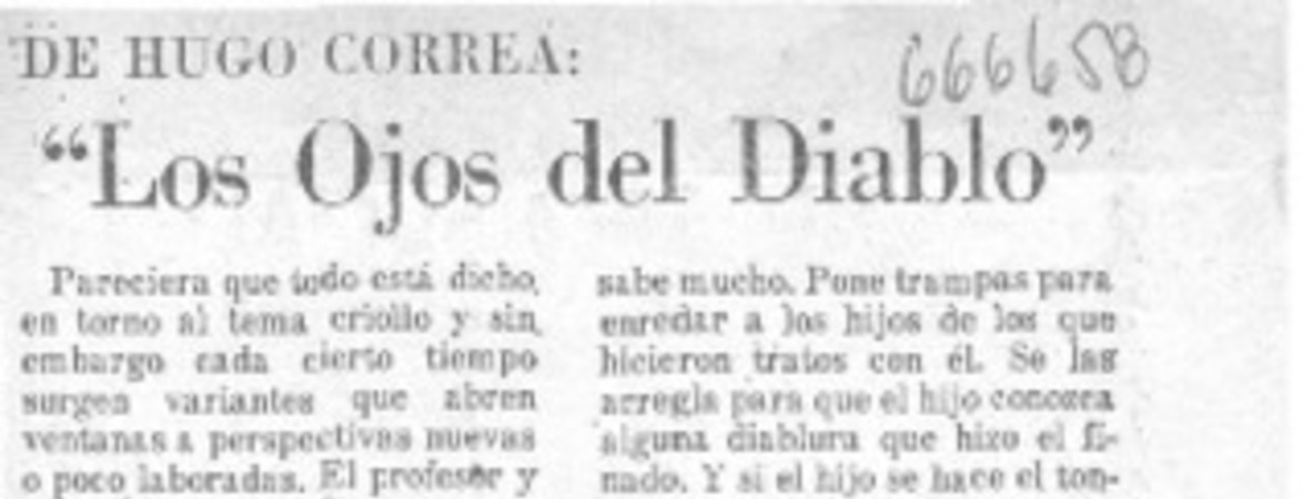 De Hugo Correa: "Los ojos del diablo".