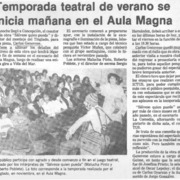 Temporada teatral de verano se inicia mañana en el Aula Magna.