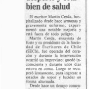 Martín Cerda despertó y está bien de salud.