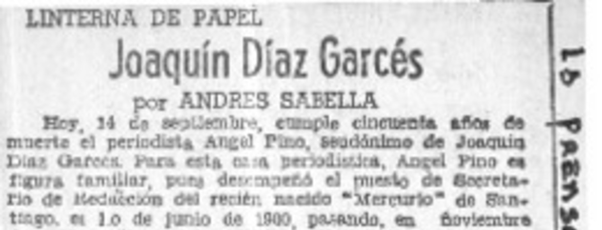Joaquín Díaz Garcés  [artículo] Andrés Sabella.