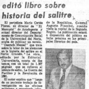 Mario Cortés Flores editó libro sobre historia del salitre.  [artículo]