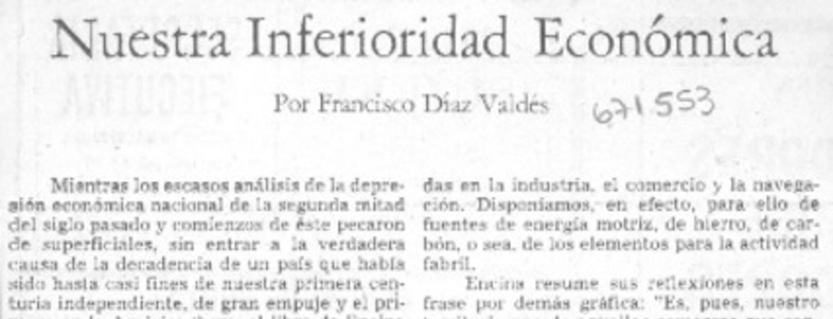 Nuestra inferioridad económica