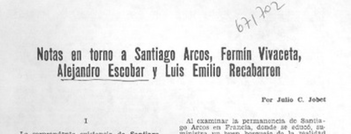 Notas en torno a Santiago Arcos, Fermín Vivaceta, Alejandro Escobar y Luis Emilio Recabarren