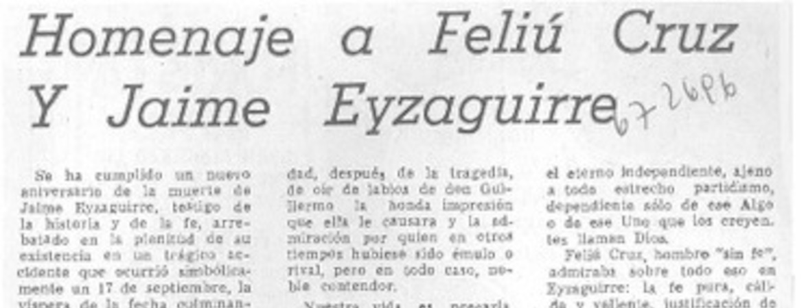 Homenaje a Feliú Cruz y Jaime Eyzaguirre