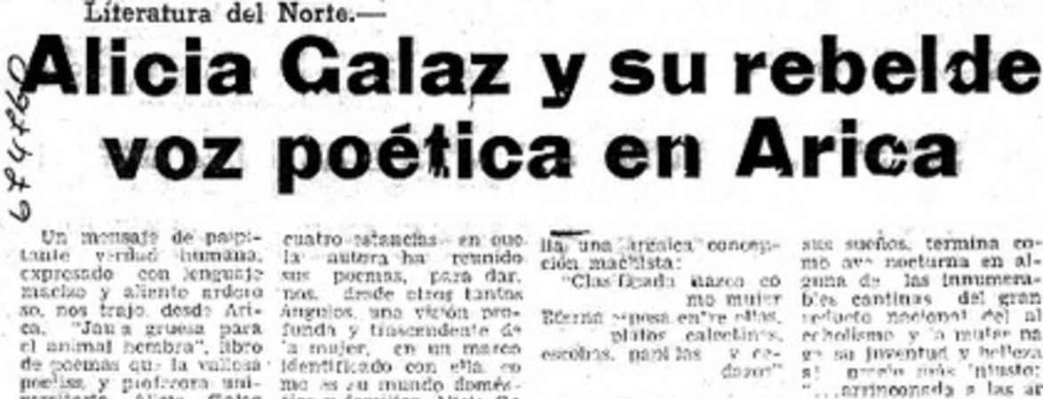 Alicia Galaz y su rebelde voz poética en Arica