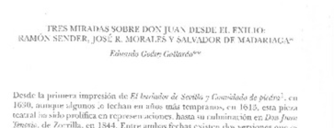 Tres miradas sobre Don Juan desde el exilio: Ramón Sender, José R. Moralesy Salvador de Madariaga.