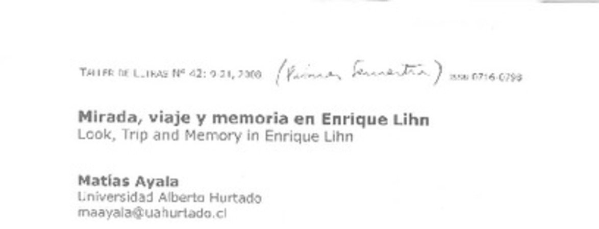 Mirada, viaje y memoria en Enrique Lihn