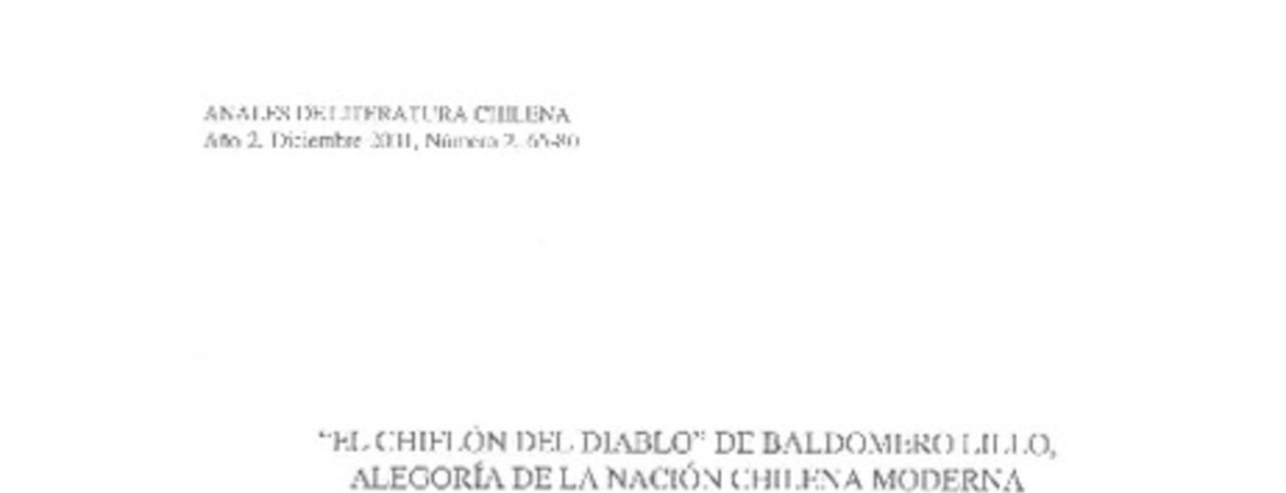 "El chiflón del diablo" de Baldomero Lillo, alegoría de la nación chilena moderna