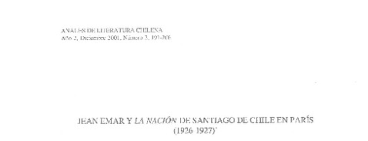 Jean Emar y La Nación de Santiago de Chile en París (1926-1927)