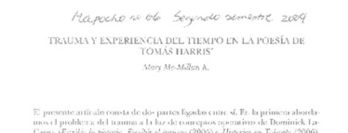 Trauma y experiencia del tiempo en la poesía de Tomás Harris