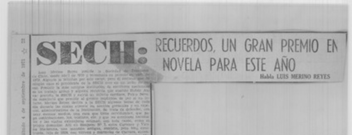 SECH: recuerdos, un gran premio en novela para este año.