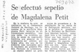 Se efectuó sepelio de Magdalena Petit.