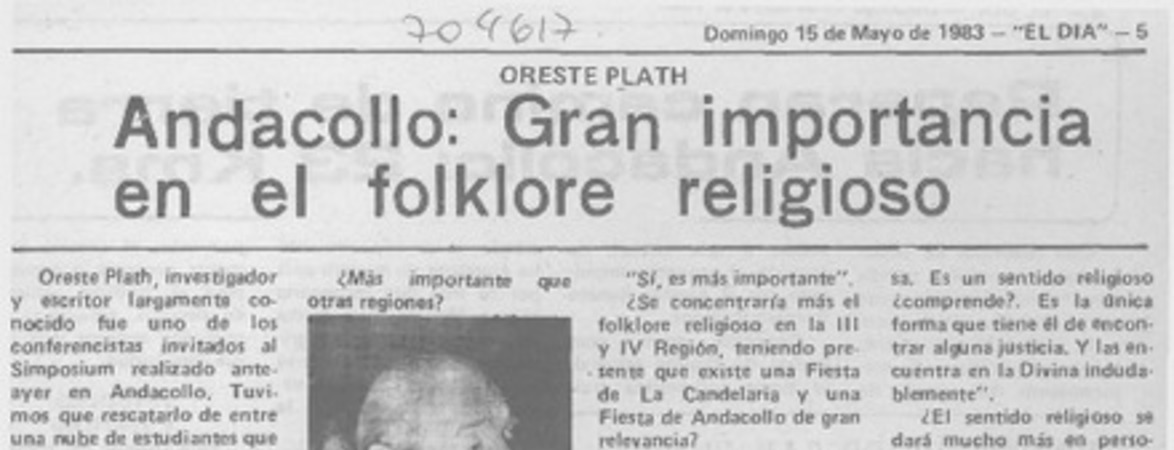 Andacollo: gran importancia en el folklore religioso: [entrevista]
