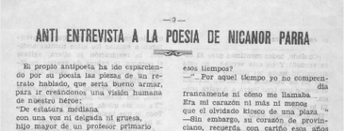Anti entrevista a la poesía de Nicanor Parra