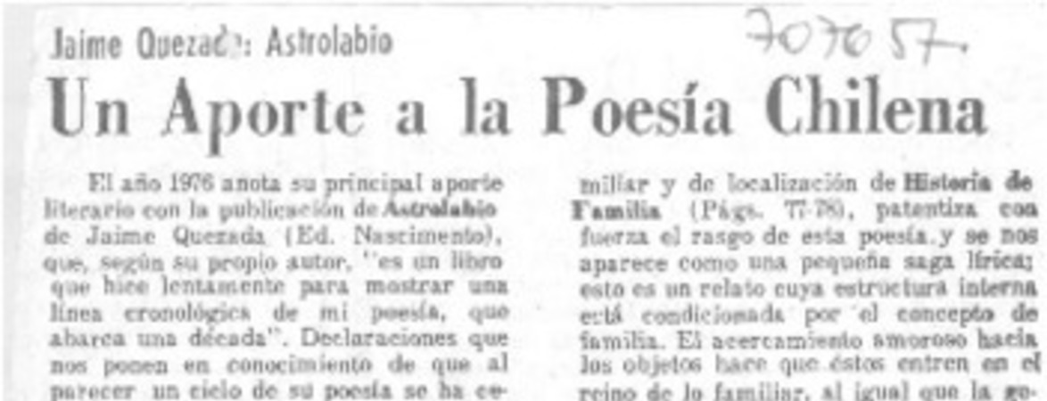 Un aporte a la poesía chilena