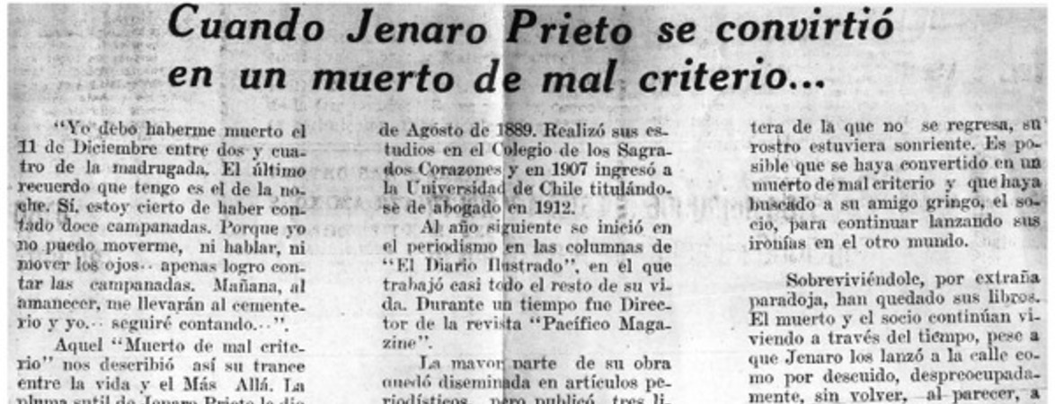Cuando Jenaro prieto se convirtió en un muerto de mal criterio...