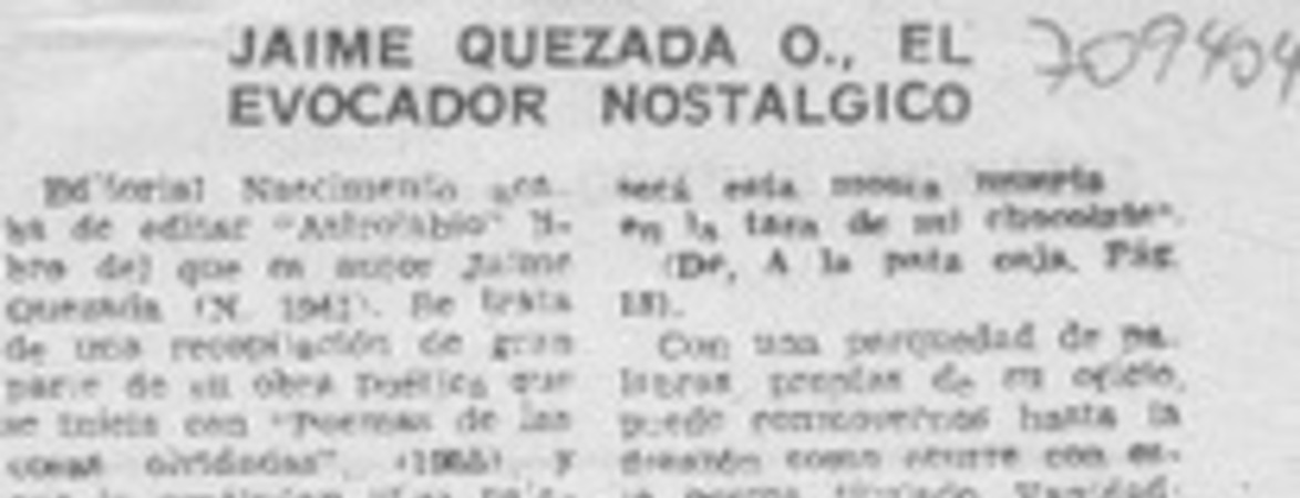 Jaime Quezada O., el evocador nostálgico