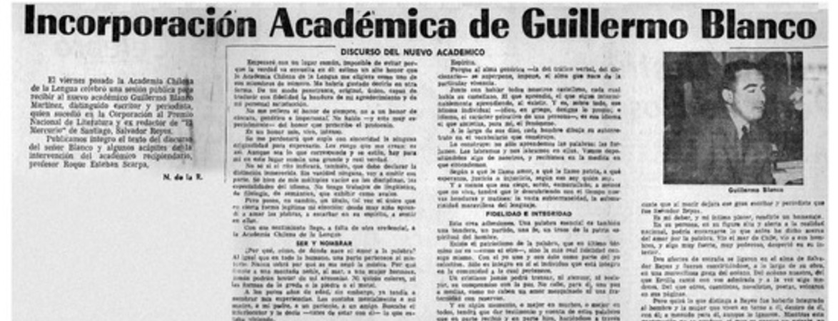 Incorporación académica de Guillermo Blanco